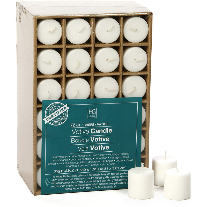 Set of 72 White Unscented Wax Votive Candles