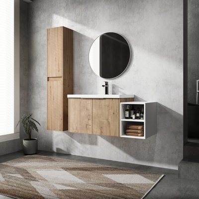Meuble-lavabo de 42 po avec lavabo en résine et tiroir latéral - option de rangement moderne et fonctionnel