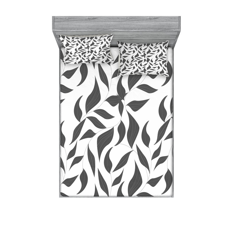 Drap-housse et coussin décoratif Ambesonne, blanc et gris, Ensemble de draps pour très grand lit californien