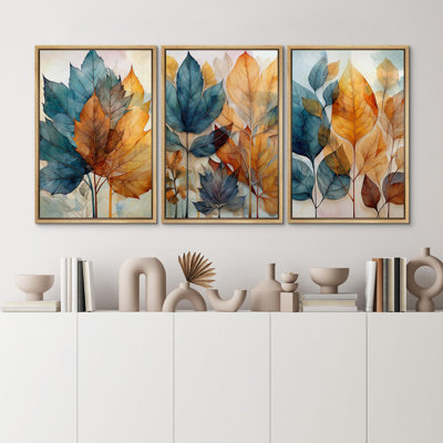 Bleu, orange, transparent, feuille, nature sauvage, art moderne, décor bohème, coloré, chic, salon