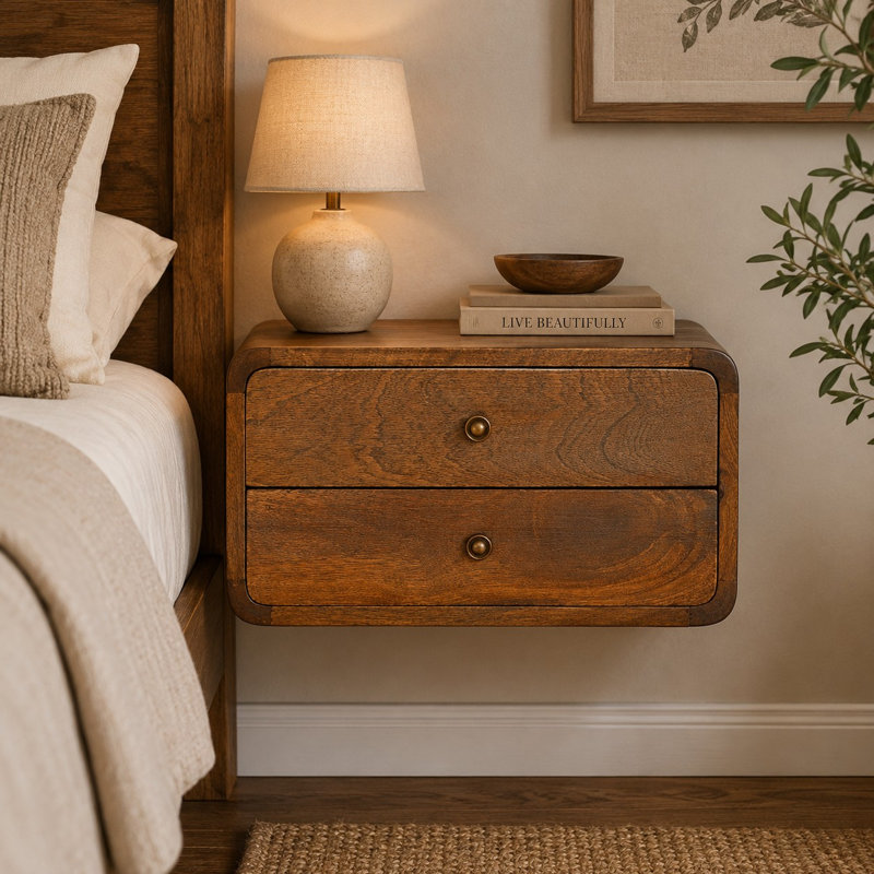 Joslyn 45cm W Solid Wood Bedside Table