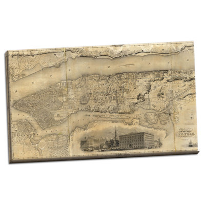 « magnifique, une carte historique rétro de new york », reproduction d’impression sur toile tendue