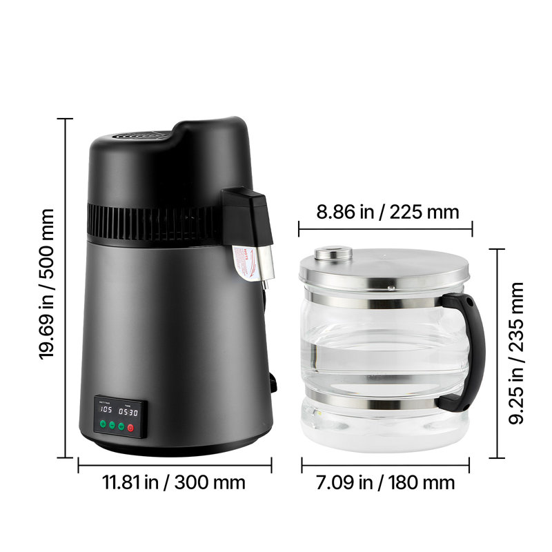 Distillateur d'eau, filtre purificateur d'eau 6L plus grand de 6 gallons pour le comptoir de table, machine à distiller un pot en verre de 900 W, machine à boire intérieure en acier inoxydable pour faire des eaux propres