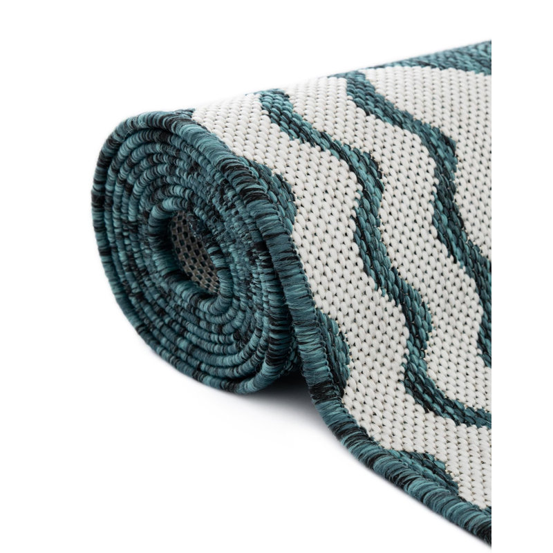 Tapis contemporain de couleur turquoise Daitzman, Carré 7 pi 10 po