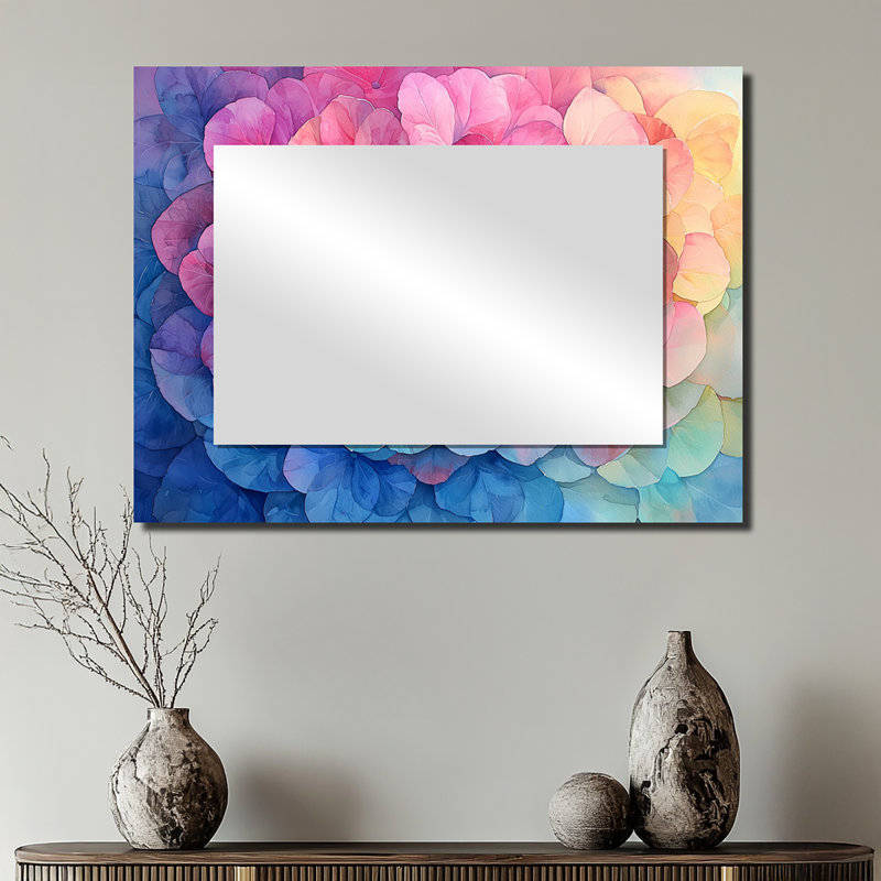 Hortensia coloré tourbillonnant I - art mural miroir floral - imprimé sur métal, 24 po x 32 po