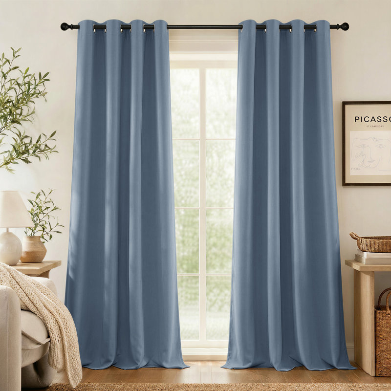 Bedroom Room Darkening Curtains Triple Weave Microfiber Grommet Top Thermal Insulated Solid Room Darkening Panels/Drapes for Living Room