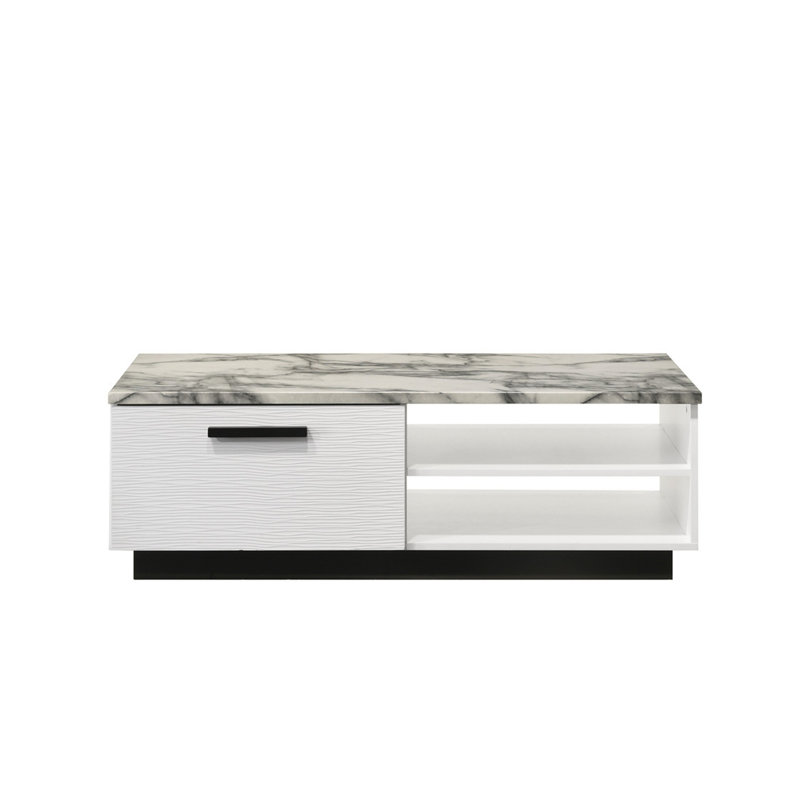 Table basse reine de 47 po avec plateau en faux marbre blanc Reine