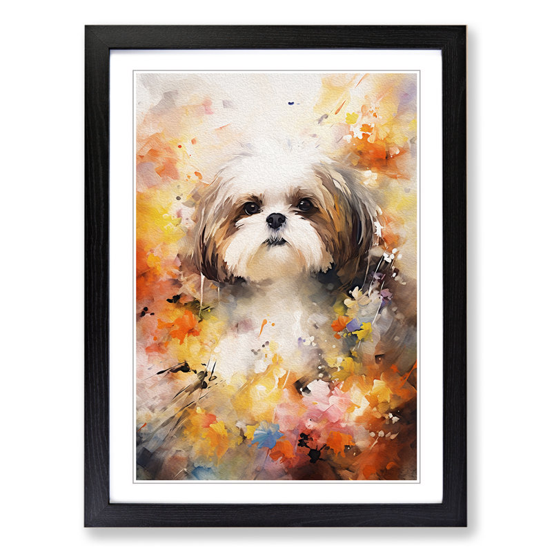 Shih Tzu Abstract 1 Piece Single Picture Frame Wall Art, 46cm H x 34cm W x 2" D, Black Framed