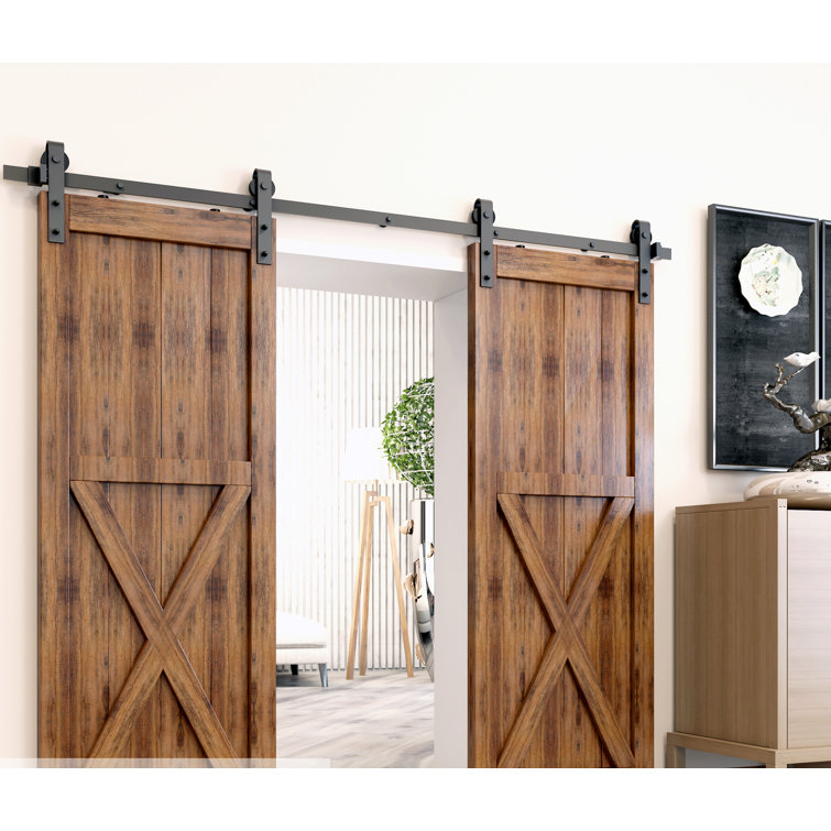Black Rustic Classic Design Standard Single Track Two Door Barn Door Hardware Kit Only