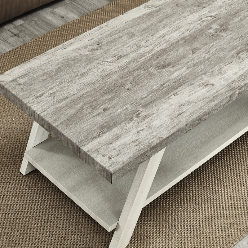 Table basse bicolore en bois - plateau rectangulaire et plateau contemporain gris, beige