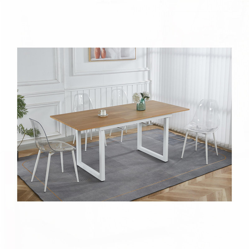 Table de salle à manger avec pieds en métal 55,11 "- 70,86", Blanc, Chêne clair