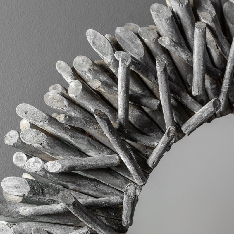 Deherrera Wood Sunburst Wall Mirror, Grey