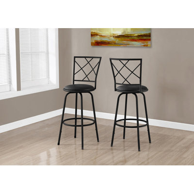 Tabouret de bar, ensemble de 2, pivotant, hauteur de bar, métal noir, aspect cuir, contemporain, moderne