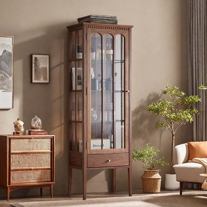 Bibliothèque en bois massif avec vitrine en verre