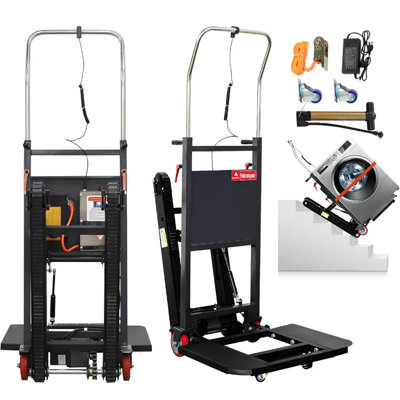 RXFSP 441LBS Electric Stair Climbing Hand Truck Dolly, Motorized Stair Climber, Portable Folding Design for Moving Heavy Cargo Up and Down Stairs,Powered Stair Climber with Removable Extension Tray for Moving Delivery and Appliance Transportation, Black