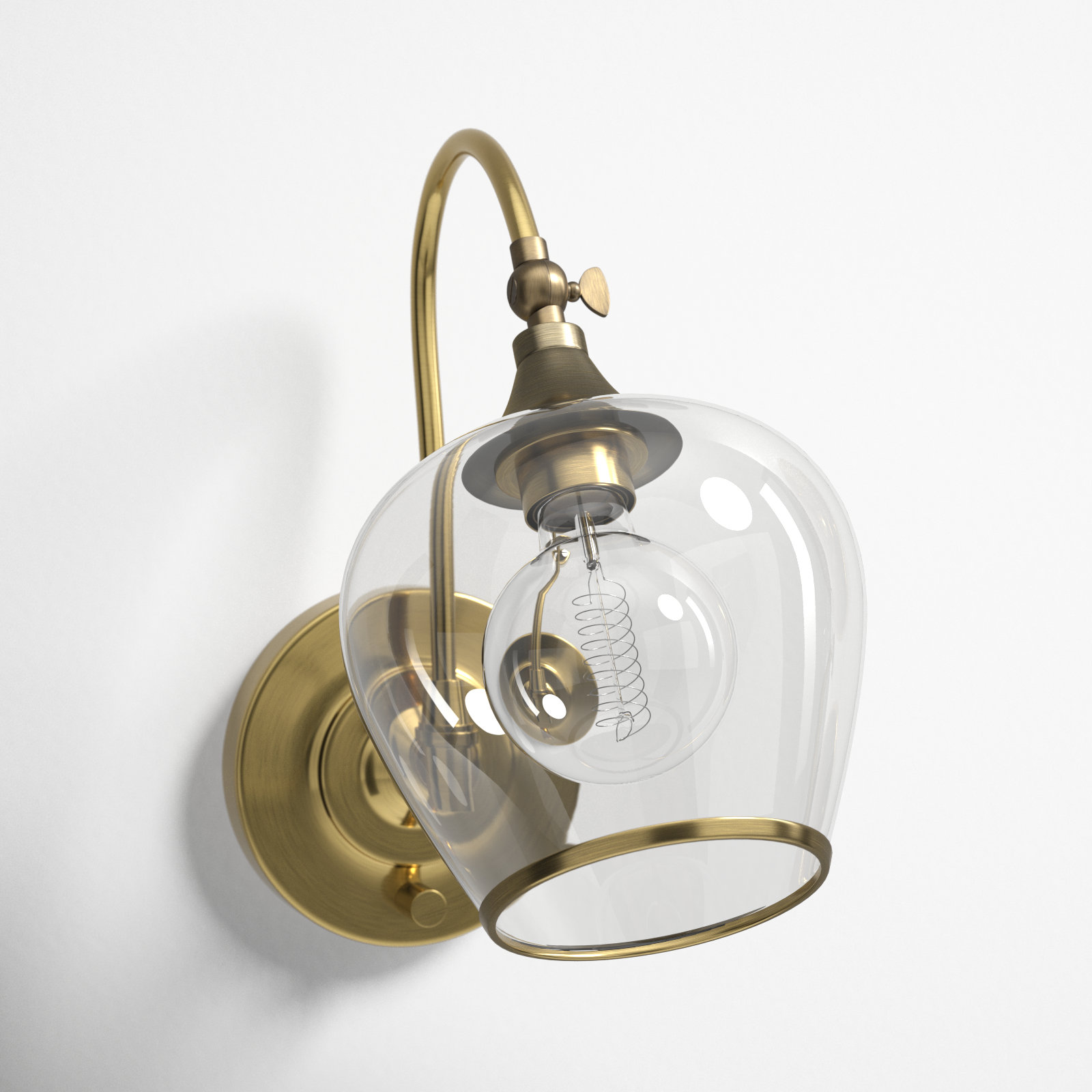 Single Light Glass Dimmable Armed Sconce, Gold