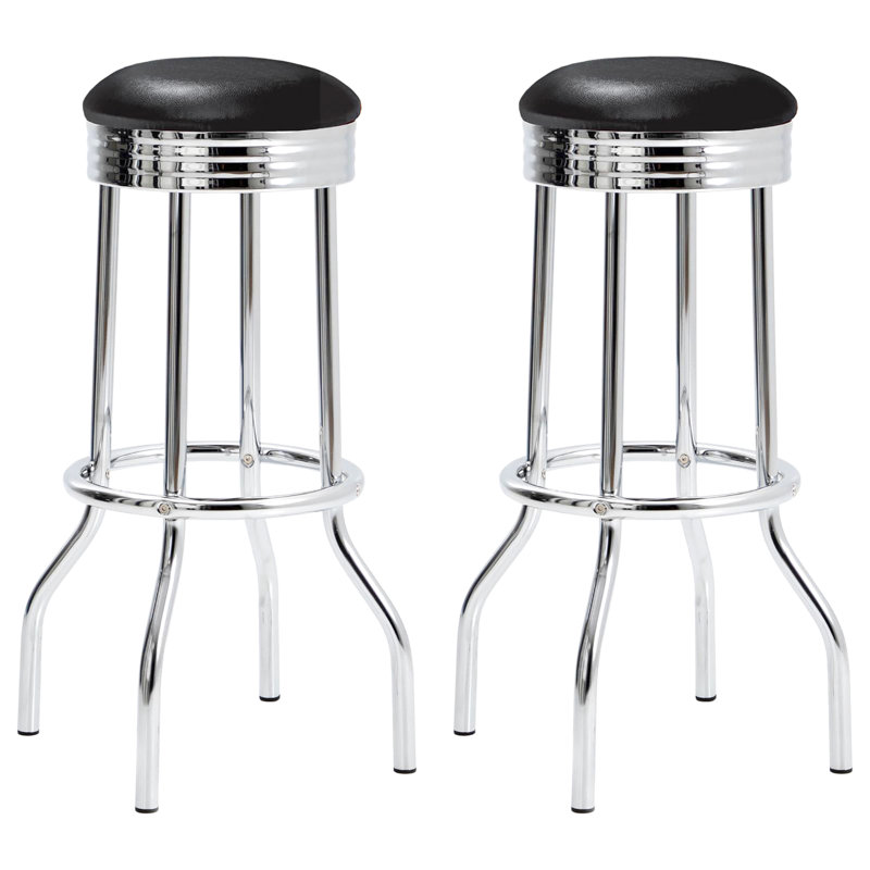Tabourets de bar 2 - de style contemporain, noir, siège à cadre rétro 2, repose-pieds épais, salle à manger, Noir