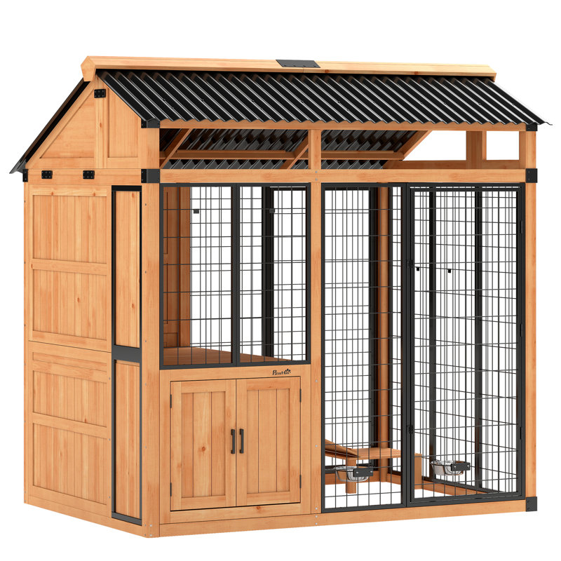 Niche extra large pour chien (2,13 m x 1,52 m), en bois, avec plateforme et rangement, pour chiens de grandes races, jaune.