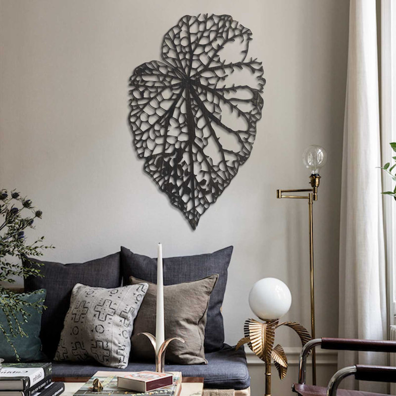 Metal Leaf Wall Decor, 37" H x 23" W x 1" D, Gold