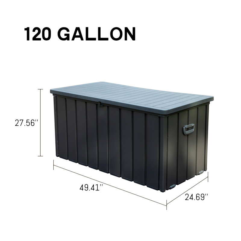 150 Gallon Outdoor Storage Deck Box Waterproof, 27.56" H x 49.41" W x 24.69" D, Dark Gray