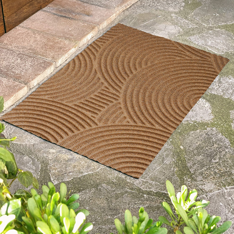 WaterHog® Luxe Put Your Records On Non-Slip Indoor Outdoor Doormat, 21.5" W x 35" L, Wheat