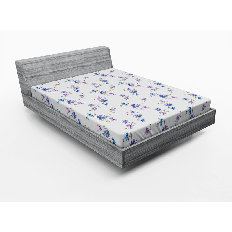 Microfiber Fitted Sheet, Queen Fitted Sheet, Purple/Blue Floral 3