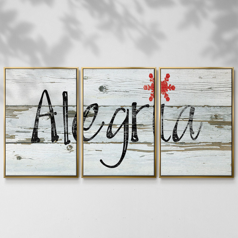 Alegria, peinture sur toile 3 pièces, H 24 po x l 48 po, Encadrement doré
