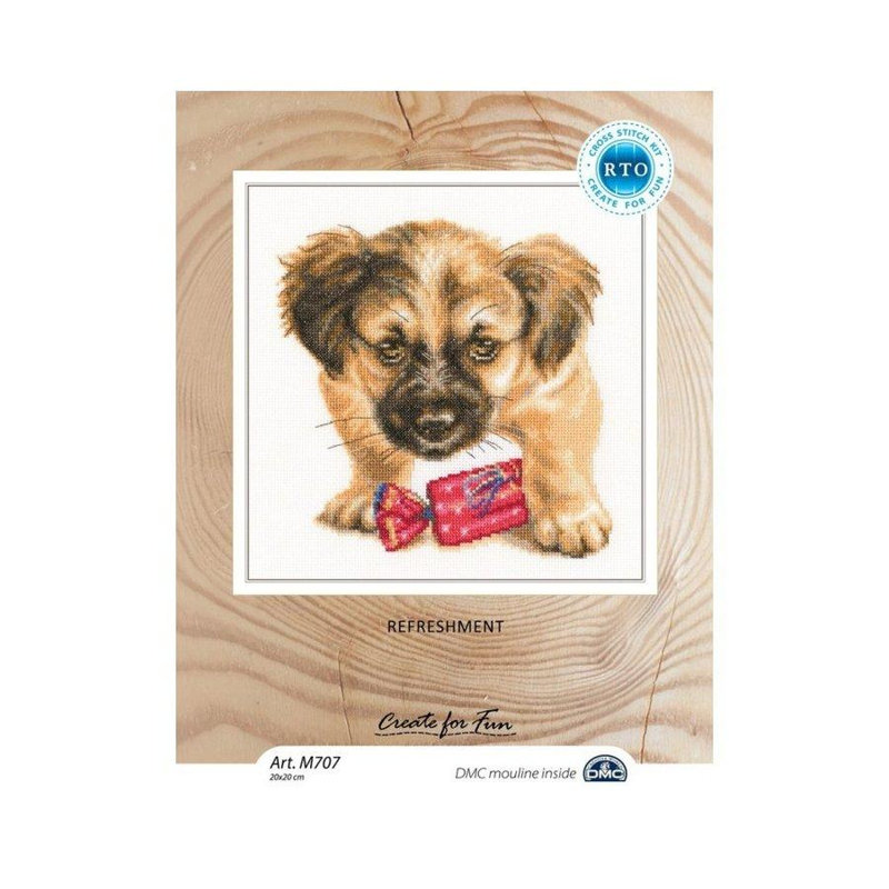 Trousse de broderie au point de croix comptée « Chiot rafraîchissant avec bonbons » de RTO M707