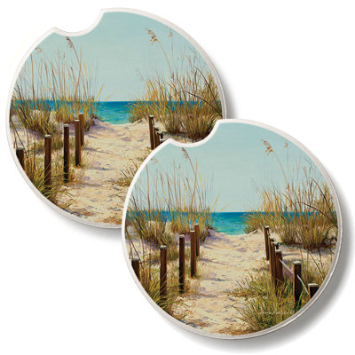 Walking Path to the Beach 2 Pack Absorbent Stone Car Coasters