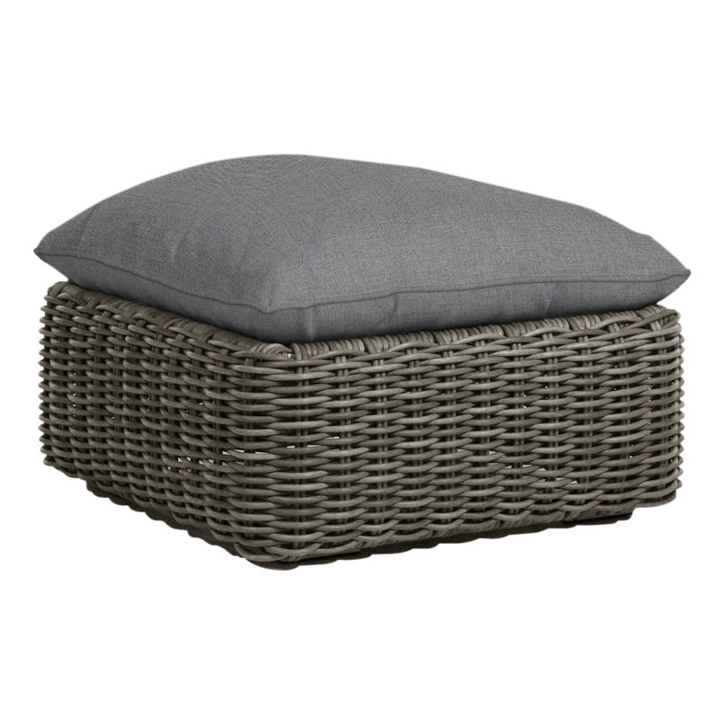 Montecito Outdoor Ottoman with Cushion, Welt, Raffia, Rollo Cream