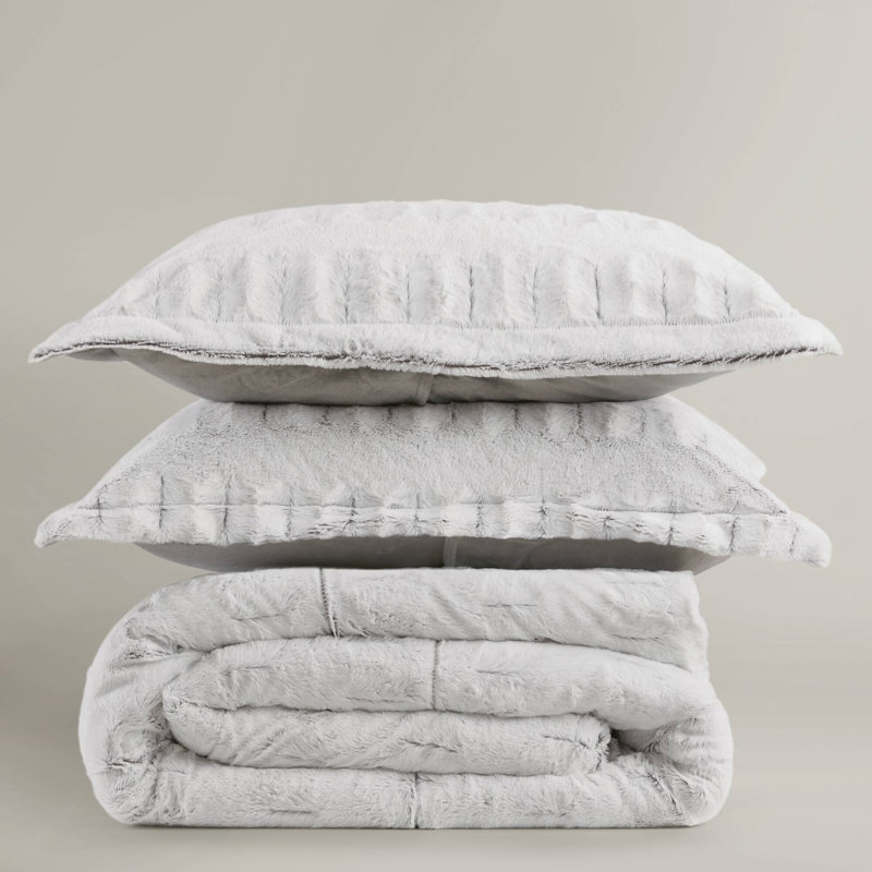 Gia Back Print Long Fur 2-Piece Twin XL Comforter Mini Set, Twin/Twin XL + 1 Comforter + 1 Sham, Gray