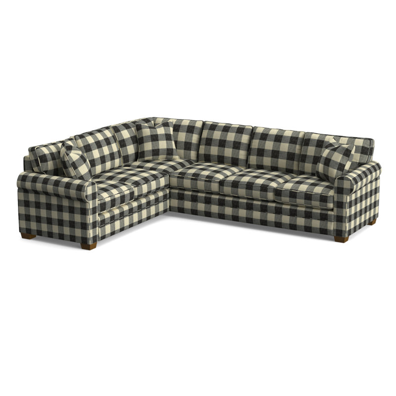 Bedford Upholstered L-Sectional, Havana Finish, Black Buffalo Check; 0120-81, Left Hand Facing
