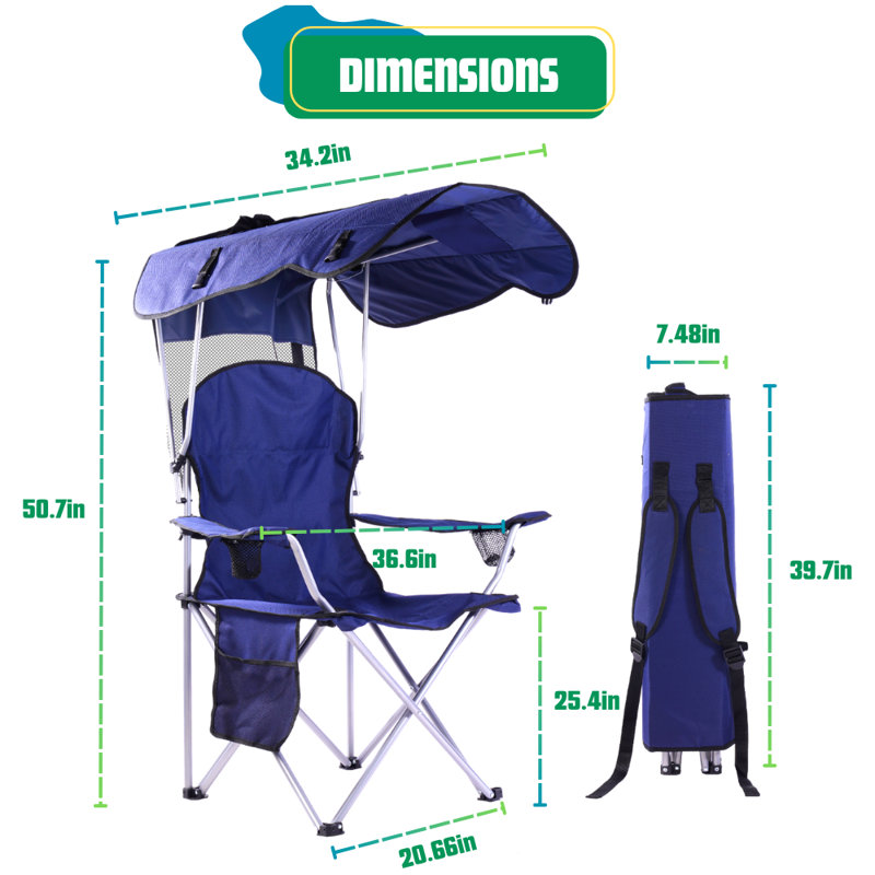 Chaise pliante portative avec abat-jour pour adultes Chaises de plage, Marine