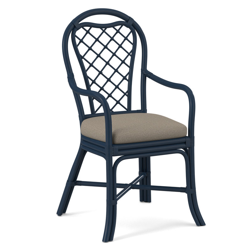 Trellis Dining Arm Chair, Navy, Beige Performance Fabric; 0851-73