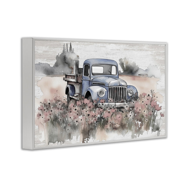 Pickup in Floral Meadow, estampe numérique encadrée par lettrage et doublure, Estampe numérique encadrée blanc bord de mer