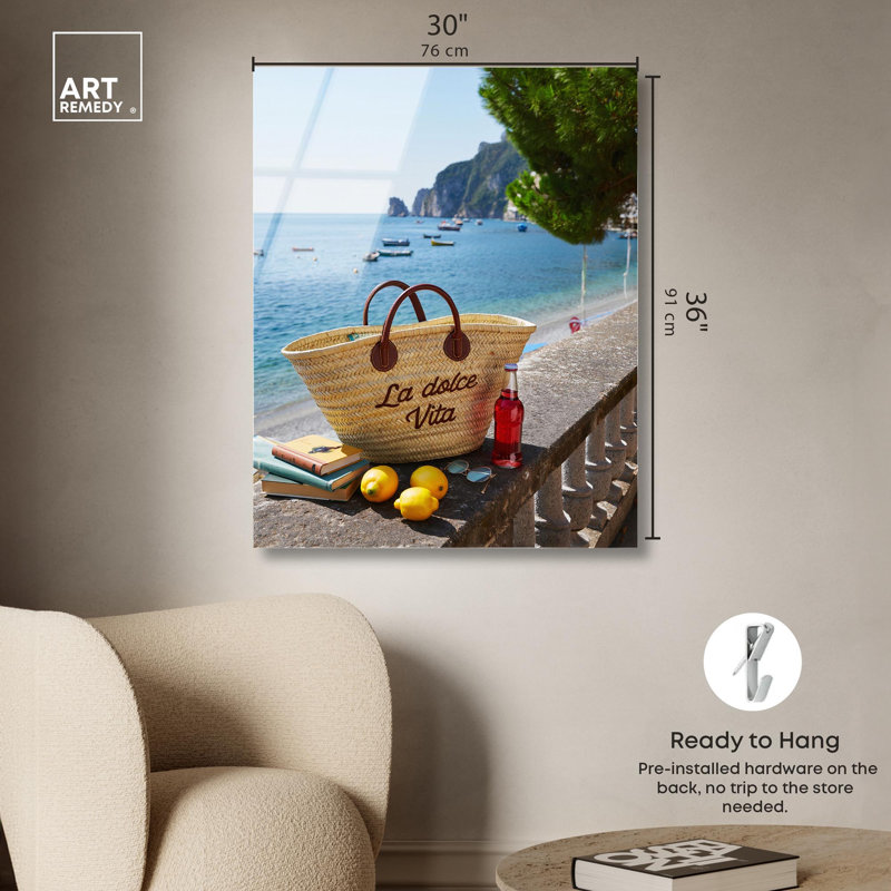 Capri littoral imprimé acrylique, décor d'été rétro par Art Remedy, H 36 po x l 30 po