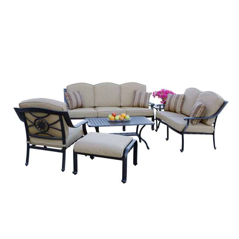 6-Piece Patio Deep Seating Conversation Set, 21'' Square End Table. 21x42'' Rectangular Coffee Table