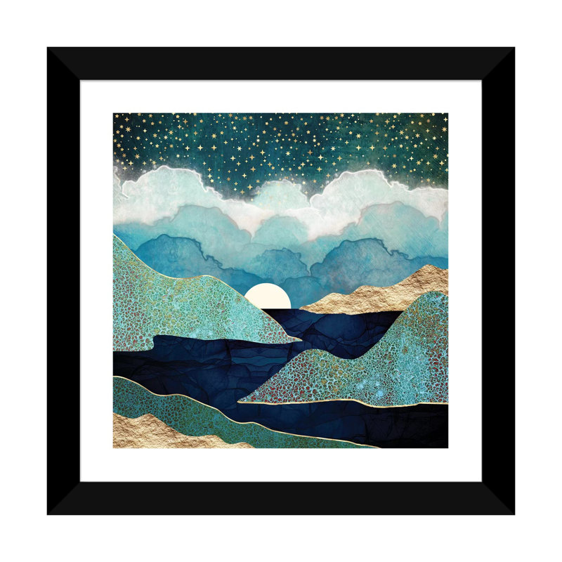 Ocean Clouds - impression d'art graphique, 16" H x 16" W x 1" D, Black Framed Paper, Blanc
