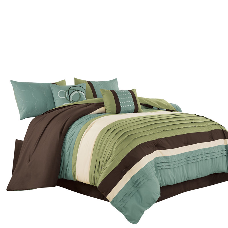 Ensemble d'édredon matelassé vert 6 pièces Pintuck, Grand lit