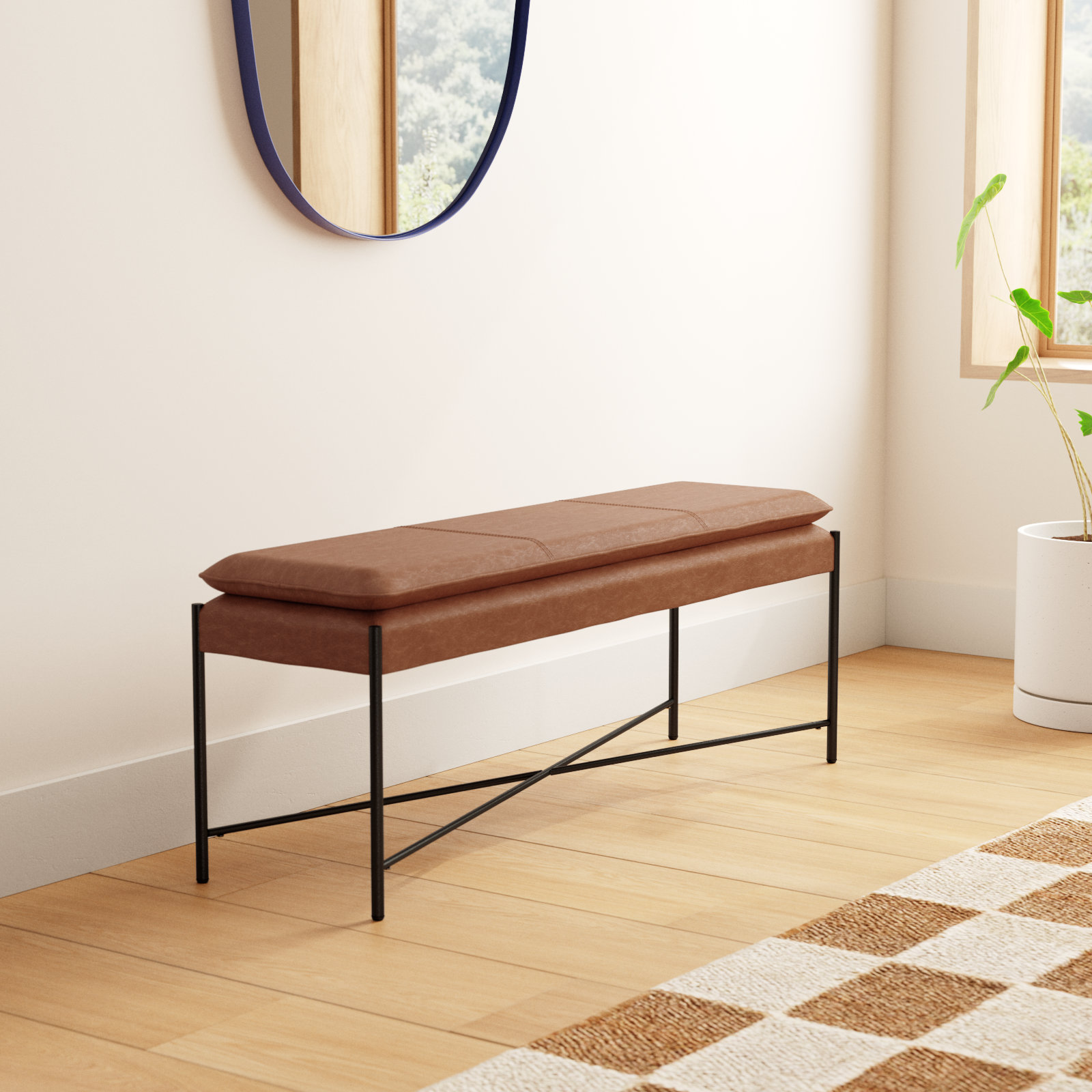 Braylon 50" Vegan Leather Bench, Brown