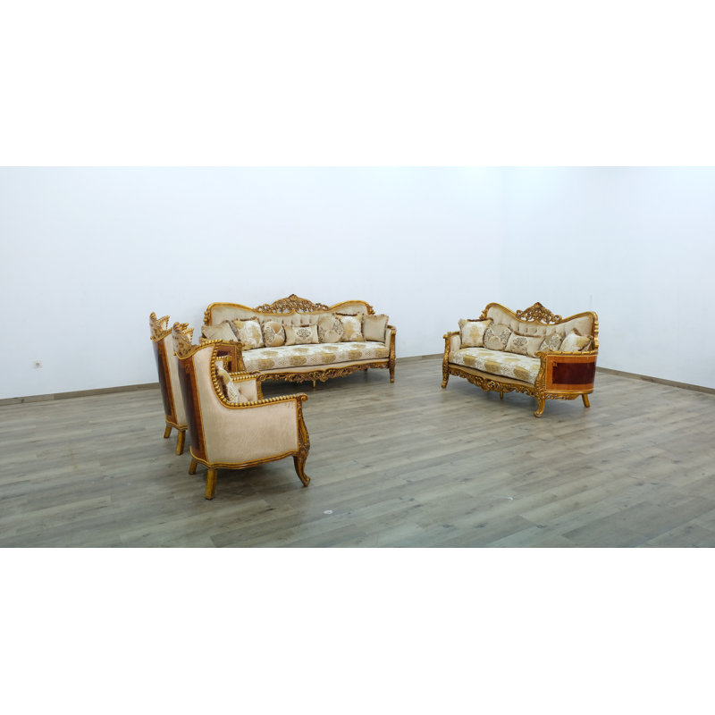 3 Piece Modigliani Sofa Red Gold Fabric, Beige