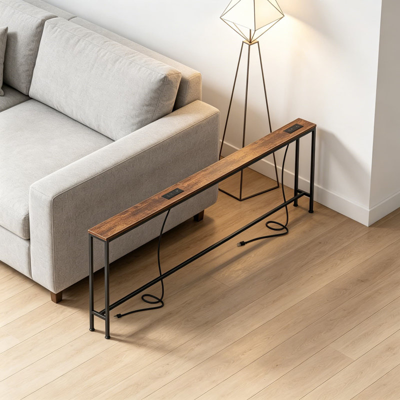Extra-Long Narrow Console Table With Built-In Power Strips, USB-C Charging, And Storage For Behind Sofa, Entryway, And Small Spaces