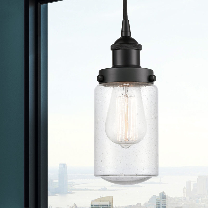 Luminaire suspendu cylindrique à 1 lumière Saroyan, Noir mat, Bullé