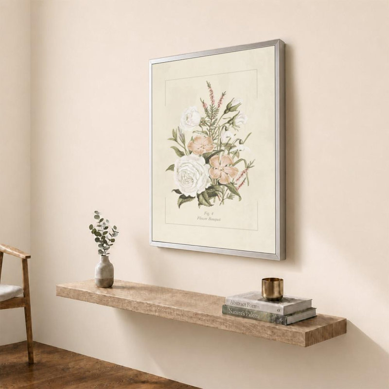 «Flower Bouquet # 4» par Sundance, impression sur toile, H 48 po x l 36 po, Cadre plat flottant, Argent