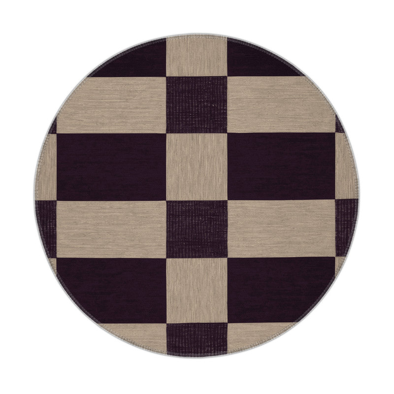 Tapis d'intérieur et d'extérieur à carreaux gris, Rond 5 pi