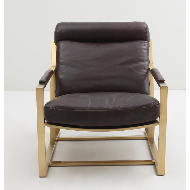 Méridienne en cuir 27,5 po Robertsdale, Cuir véritable brun Maroc, Laiton