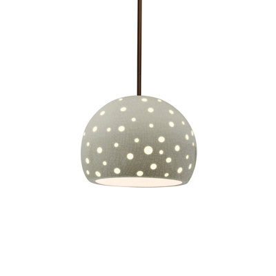 Luminaire suspendu sphère 1 lumière perforée - vert céladon craquelé - bronze foncé - l 7 po x H 6 po - ampoule remplaçable - tige rigide