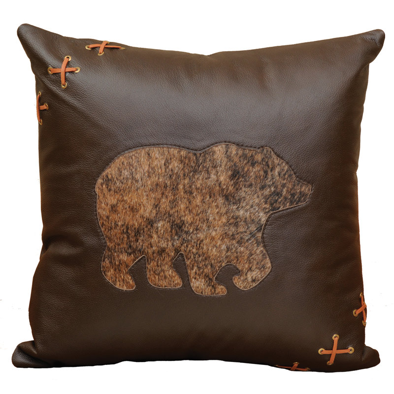 Espresso Leather Bear Cut Out Square Throw Pillow