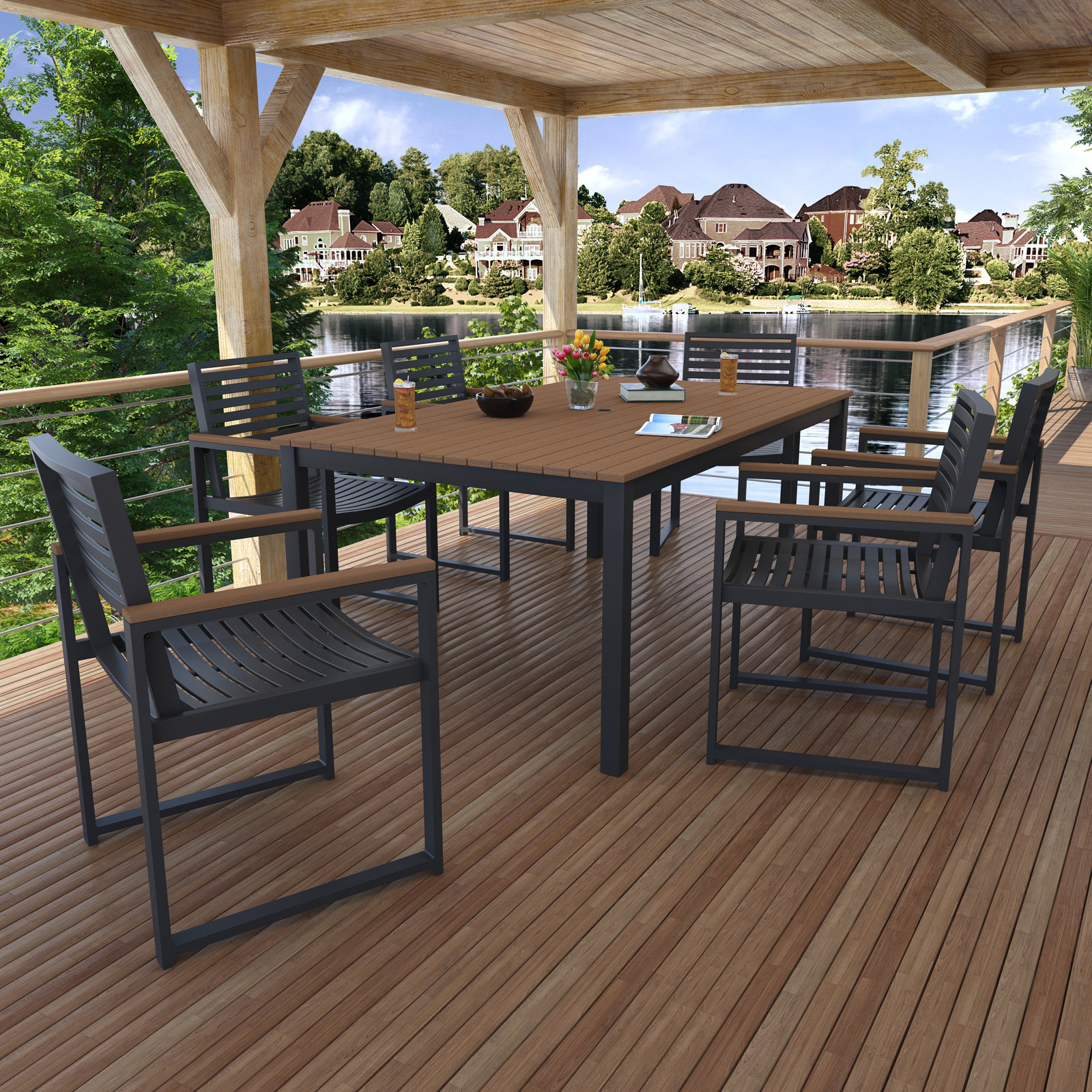 Townsend 72" Patio Dining Set, Brown/Dark Gray