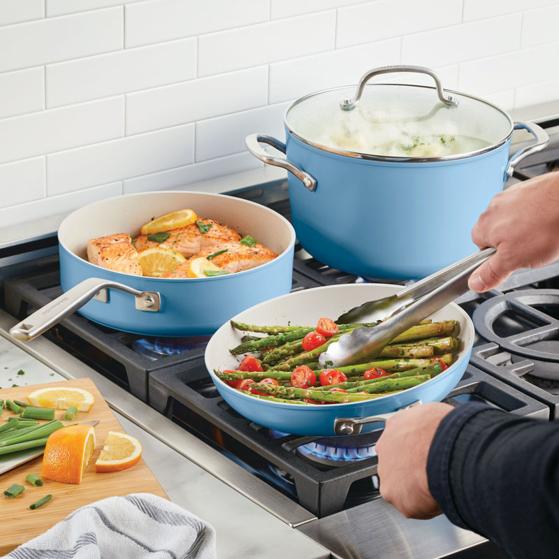 KitchenAid Hard Anodized Ceramic Nonstick Cookware Pots and Pans Set, 10 Piece, Blue